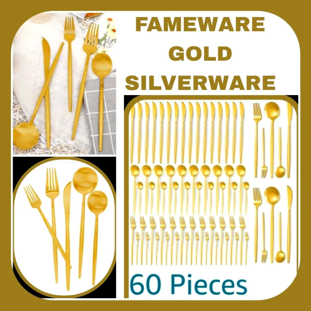 Fameware Stainless Steel Matte Gold 30 Piece Flatware Set, NEW